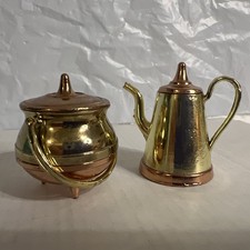 Set of 2 Vintage Miniature Dollhouse Copper/Brass Tea Pot, Pot, Kettle 2 inches
