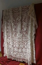 Antico Grande Copriletto  Tovaglia Hand Made  Italian Filet '800 Ancient Lace