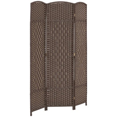 3 Panel Room Divider Woven Freestanding Partition Brown