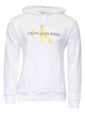 Calvin Klein Men's Monogram Logo Pullover Hoodie Sweatshirt White/Gold Sz: XL