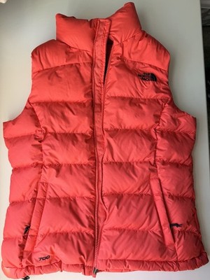 The North Face 700 Fill Goose Down coral Full Zip Puffer Vest Pockets  S
