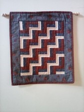 Handmade Quilted Wall Hanging 15x18 Rust, Blue Beige