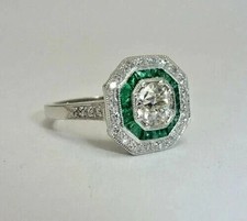 2Ct Round Cut Real Moissanite Art Deco Style Wedding Ring 14K White Gold Plated