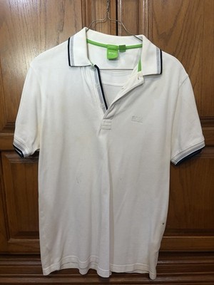 BOSS Hugo Boss Polo Shirt Men s Small White Modern Fit Logo Short Sleeve Cotton