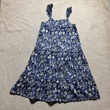Gap Kids Dress Girls Large Blue White Floral Sleeveless 3 Front Buttons Lined