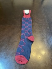 Calze nuove autentiche Gucci GG Supreme logo rosso navy taglia M