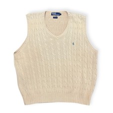 VTG Polo Ralph Lauren Sweater Vest Mens Large Beige Cable Knit Pullover