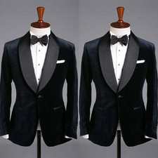 Formal Men's Velvet Suit Banquet Black Tuxedo Jacket Shawl Lapel Wedding 2cs