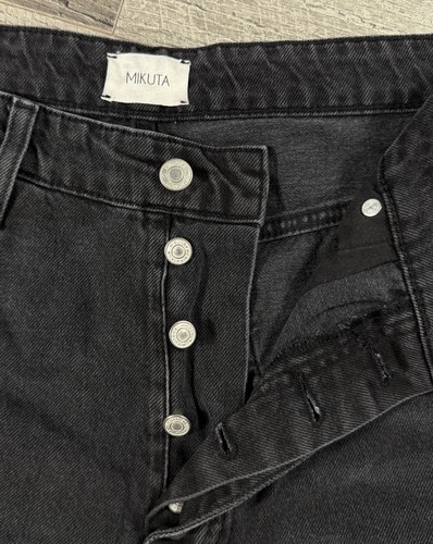 Mikuta The Black Loose Button Fly Black Jeans 100% Cotton Wide Leg $250 MSRP - Picture 11 of 13