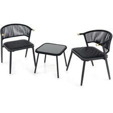 2-Seater Black PE Rattan Bistro Set with Tempered Glass Table, durability