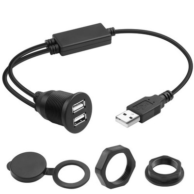 USB 1 to 2 Flush Mount Adapter Short Cable USB2.0 to 2 USB2.0 Female Threaded...