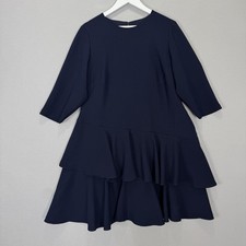 Eliza J Dress Womens 14W Blue Textured Tiered Ruffle Fit Flare Cocktail Modest