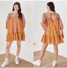 American Eagle Outfitters orange and cream floral tiered babydoll mini dress XS