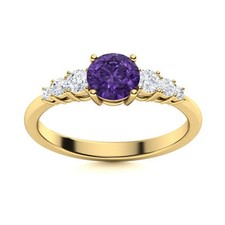925 Sterling Silver Amethyst Stone Solitaire with Accents Ring Jewelry