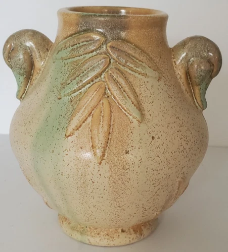Vintage Weller "Patricia" Art Pottery Vase Ducks Tan and Green