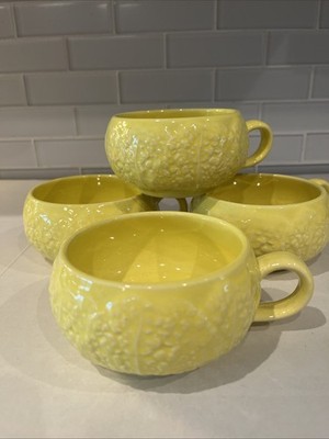 Vintage Secla Yellow Cabbage Ware large Mugs, Set Of 4, *READ
