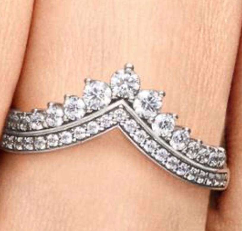 Pandora SILVER PRINCESS WISHBONE STACKABLE RING S… - image 1