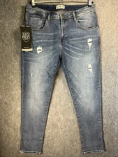 883 Police Milano Jeans Slim Fixed Stretch Denim Tapered Leg Distressed W36 L32