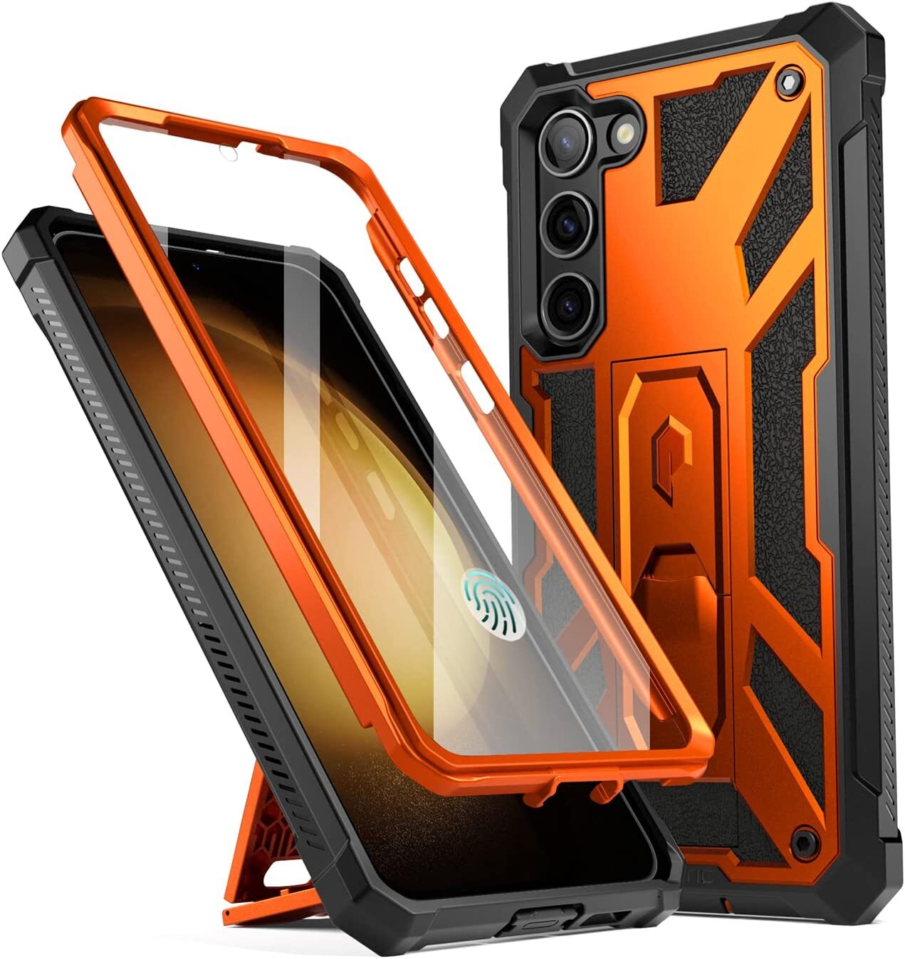 For Galaxy S23 Case Poetic Built-in Screen Rugged Cover with Kickstand Orange