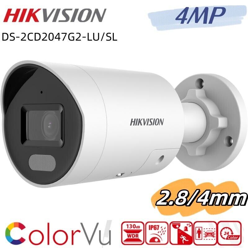 Hikvision DS-2CD2047G2-LU/SL 4MP ColorVu 130 dB POE Fixed Mini Bullet IP Camera