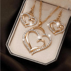 Womens Elegant Necklace Earrings Set Cubic Zirconia Love Heart Pendant Jewelry