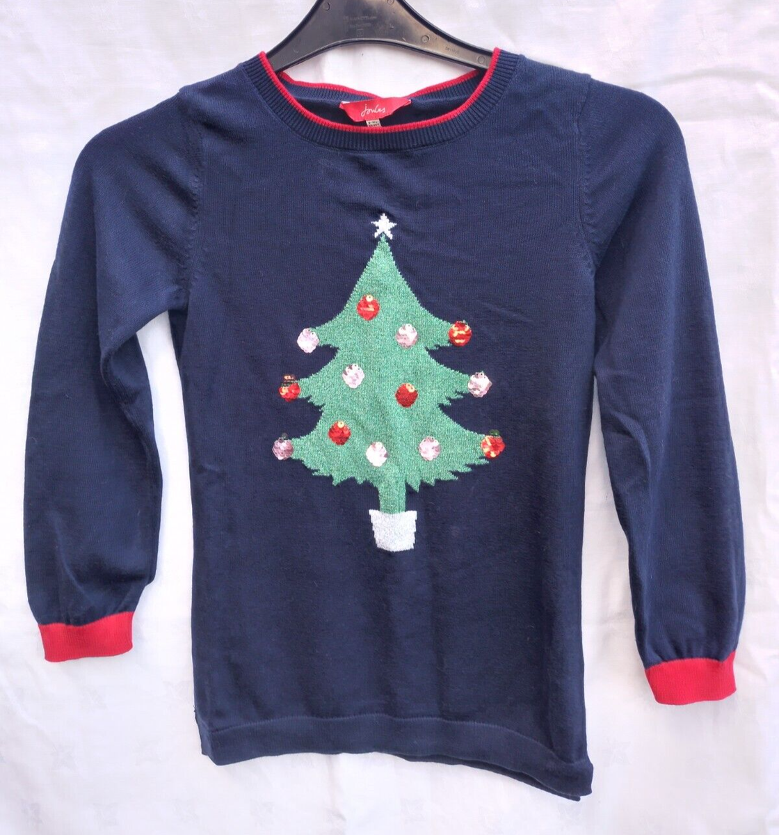 Christmas Jumper Blue Sequin Sweater Girls Joules Navy Tree Sequin