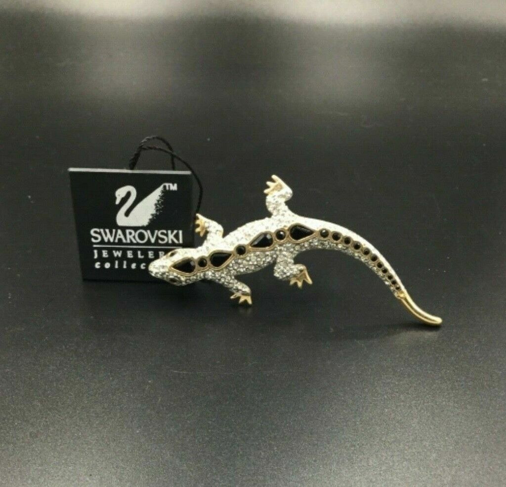 Swarovski Crystal Lizard Brooch, Gecko Animal Pin, Gold Toned Jewelry ...