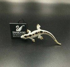 Swarovski Crystal Lizard Brooch, Gecko Animal Pin, Gold Toned Jewelry