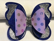 BUTTERFLY DESIGN HAIR BOW. SILVER, AND PURPLE. 3.5" X 3". HOMEMADE