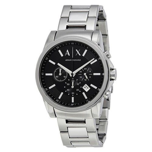 Armani Exchange AX2084 Active Chronograph Gents Silver Bracelet Black Dial Watch