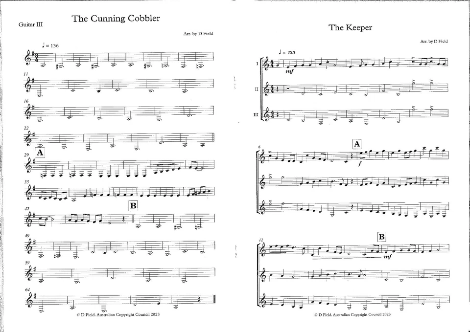 Guitar Ensemble - 5 English Folk Songs - Score & Parts - Daniel Field - Image 3 of 4