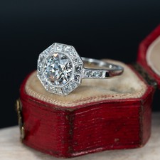 Vintage Style 2.5Ct Round Cut CZ Octagonal Frame Engagement Ring in 925 Silver