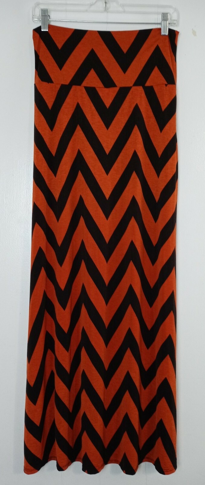Boho Stretchy Orange Brown Chevron Maxi Skirt - Size Large