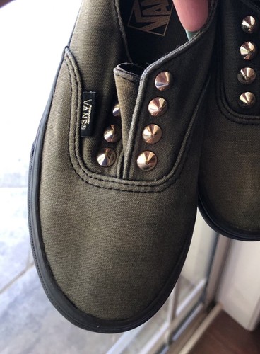 Vans Kids Slip On Shoes Olive Green Black Gold Accents Size 13.5 - Picture 4 of 11
