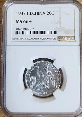 1937 French Indochina vietnam beautiful silver coin  NGC MS66+