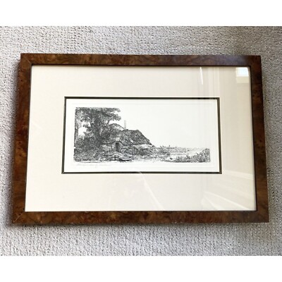 Rembrandt Etching Print 1645 Cottage W Windmill Hand Printed by Rae Boer.