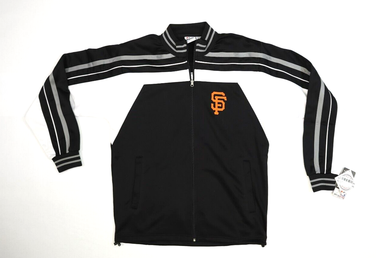 San Francisco SF Giants MLB Majestic Black White Stripe Zip Jacket