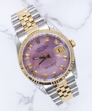 Rolex Datejust Mens 36mm with Pink MOP Diamond Dial with Box & Papers