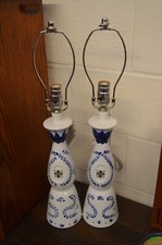 Matched Pair of Repurposed Clase Azul Tequila Bottle Handcrafted Lamps