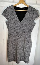 Express Dress Black White Knit Sheath Cap Sleeve Stretch Size Large Lined
