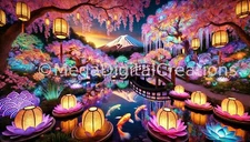 Portal of Petals: A Mystical Japanese Garden with Mount Fuji - Background AI