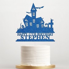 Spooky Haunted House Glitter Cake Topper, Custom Any Name & Age, Birthday Party
