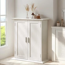 VECELO Bathroom Floor Cabinet Freestanding Storage with Double Doors & Shelves