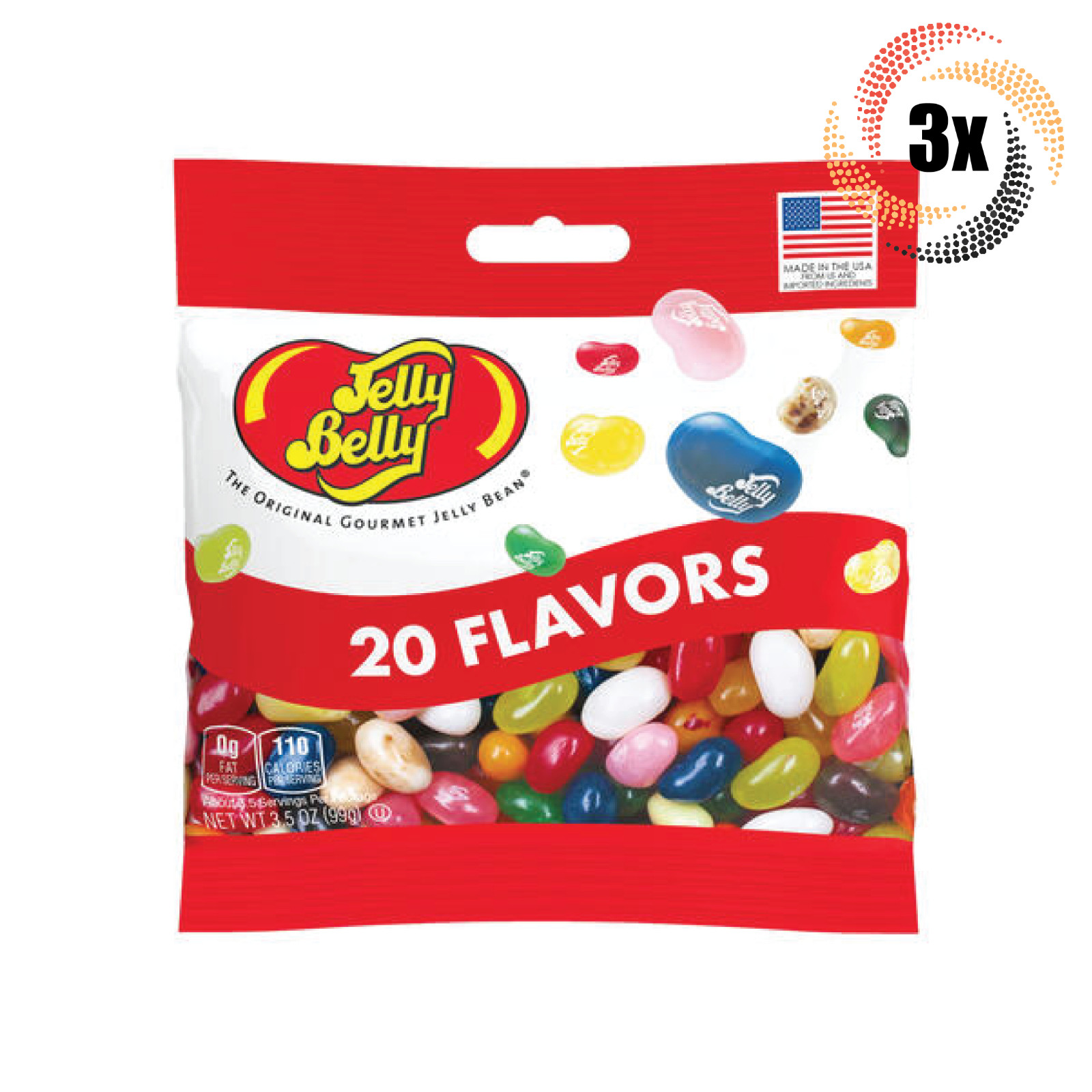 3 пакетика фасоли Jelly Belly с 20 вкусами, ассорти из конфет для гурманов | 3,5 унции | Без жира