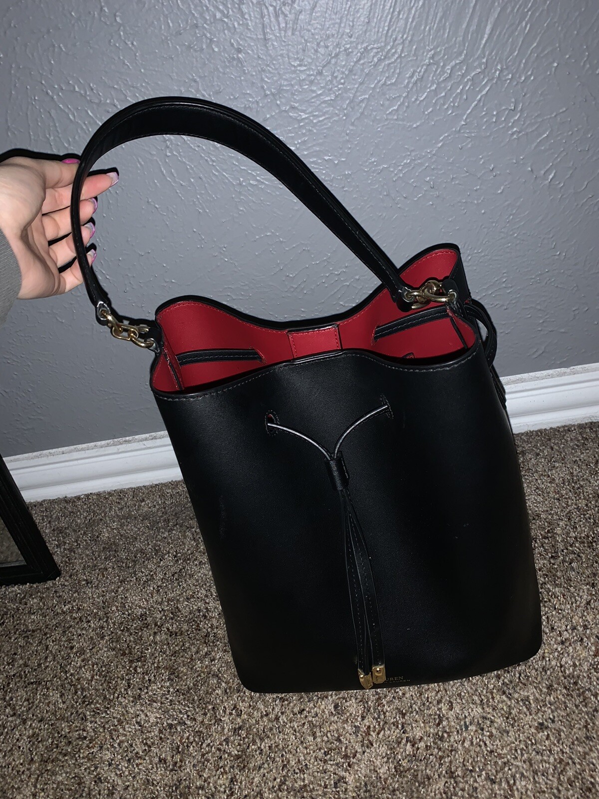 leather debby drawstring bag