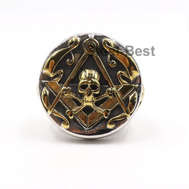 Big Heavy Men's Masonic Skull Ring Stainless Steel Gothic Skull Ring Silver Gold - Image 4 of 4
