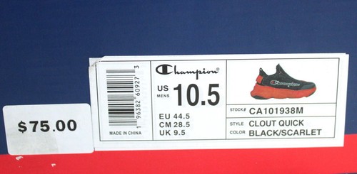 Champion Herren Größe 10,5 Clout Quick schwarz/scharlachrot ohne Binden Turnschuhe CA101938M - Bild 8 von 8
