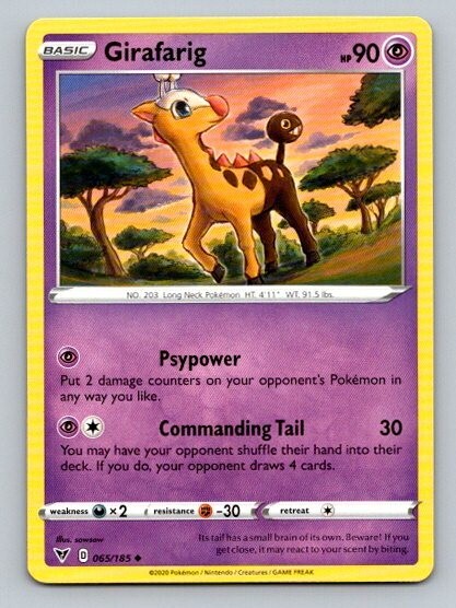 2020 Pokemon Card Vivid Voltage Girafarig 65/185