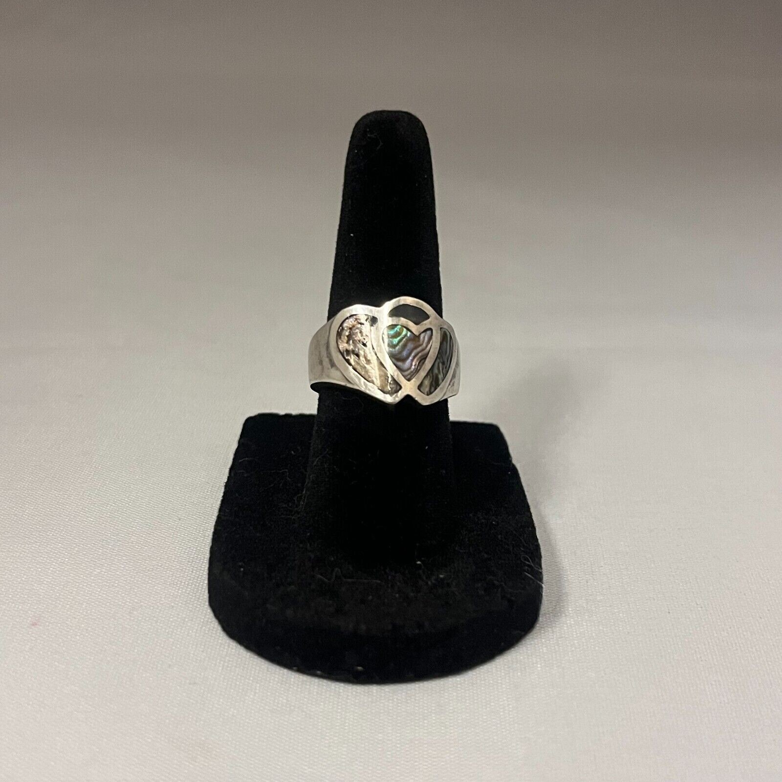 925 Solid Sterling silver Abalone Ring Hearts gen… - image 3