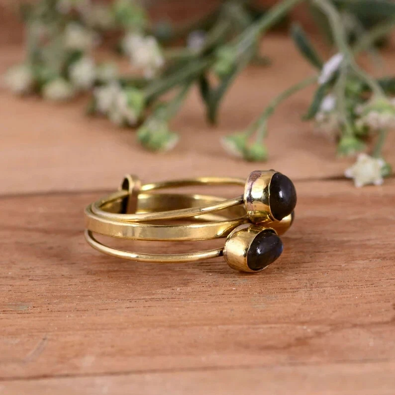 Fire Labradorite Gemstone Ring 925 Sterling Silver Three Stone Ring Antique Ring - Image 4 of 4